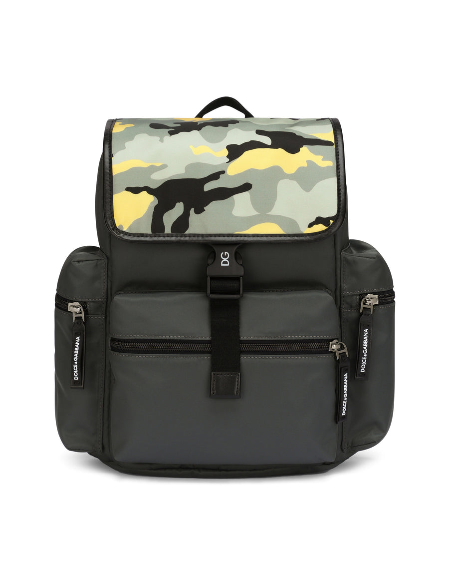 Nylon backpack with camouflage print