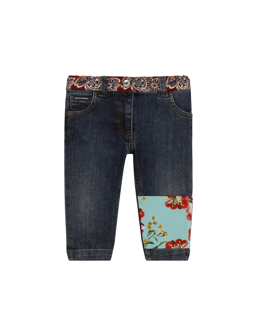 Jacquard patchwork skinny jeans