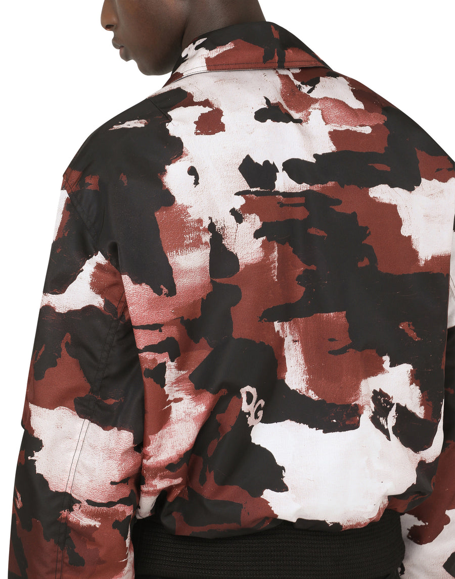 Camouflage-print nylon jacket with multiple logos