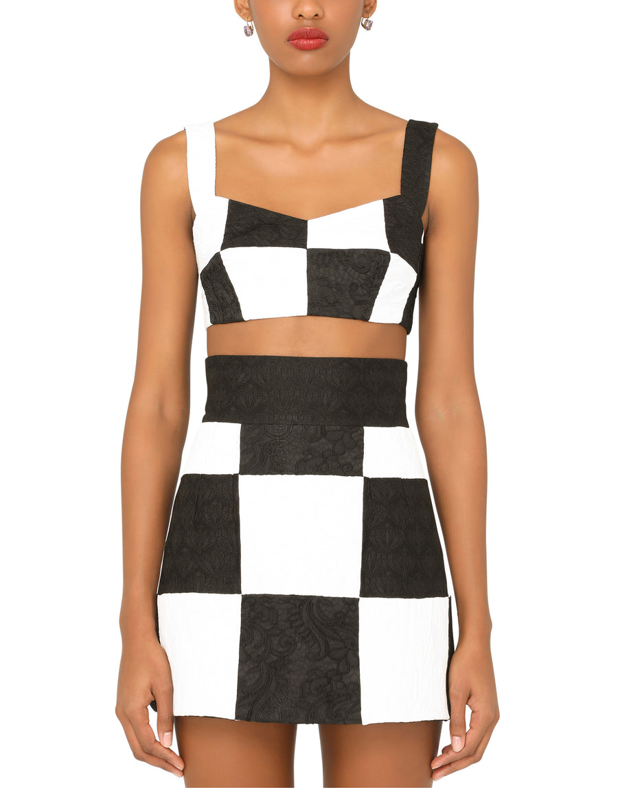 Damier patchwork jacquard bustier top