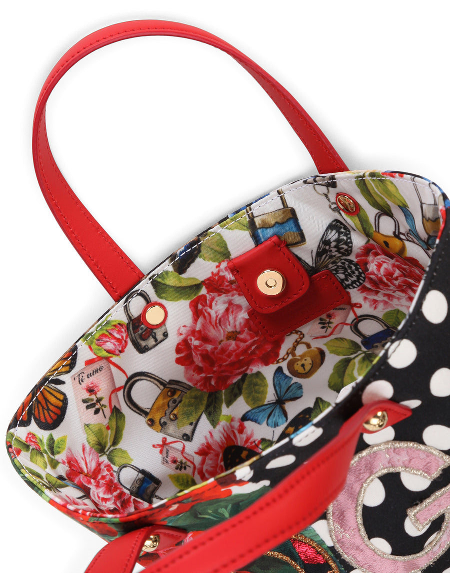 Poplin patchwork shoulder bag with DG patch embellishment