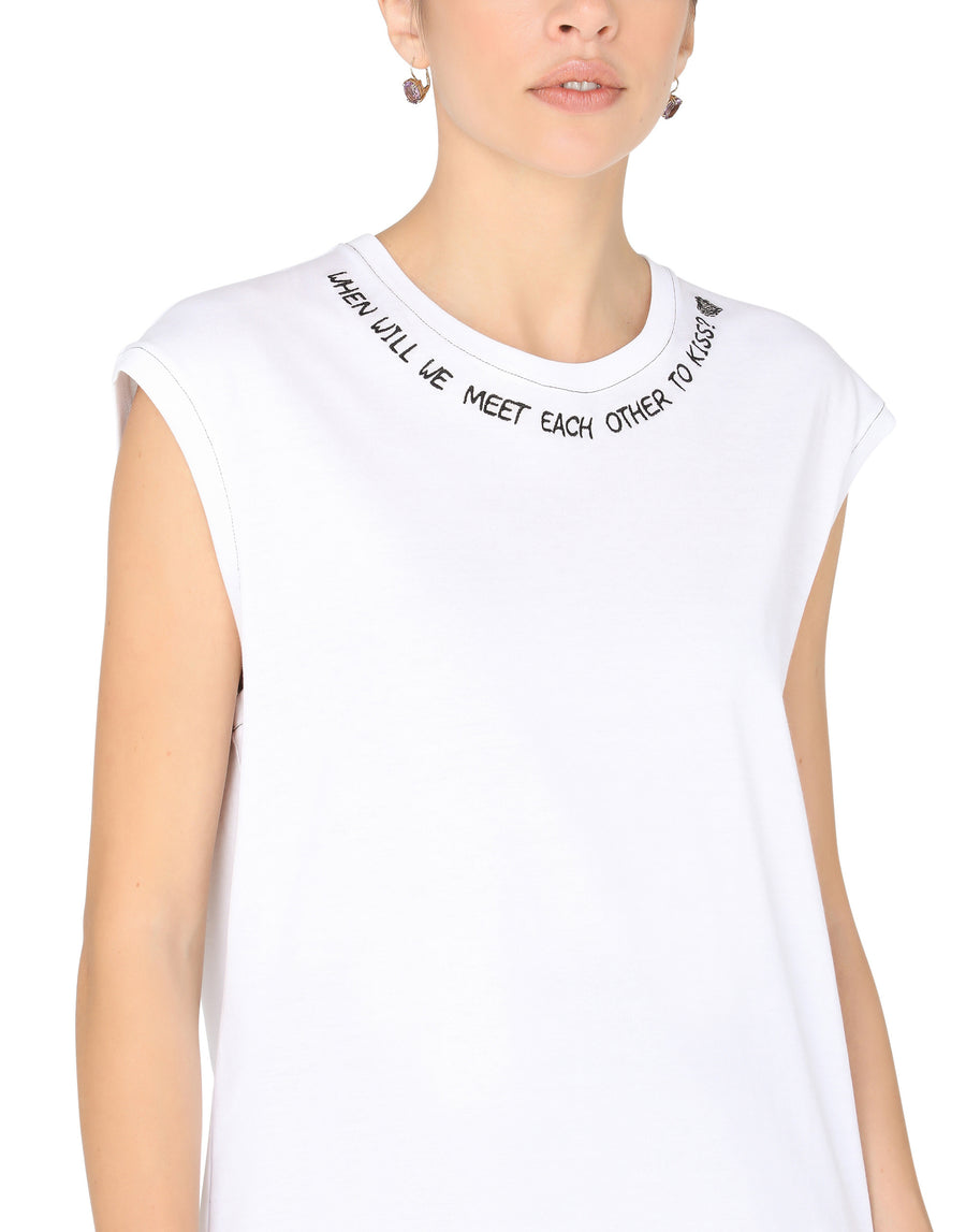 Oversize jersey tank top with embroidery