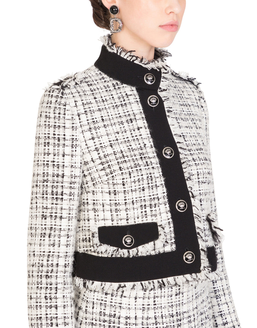 Cropped single-breasted jacket in tweed with decorative buttons