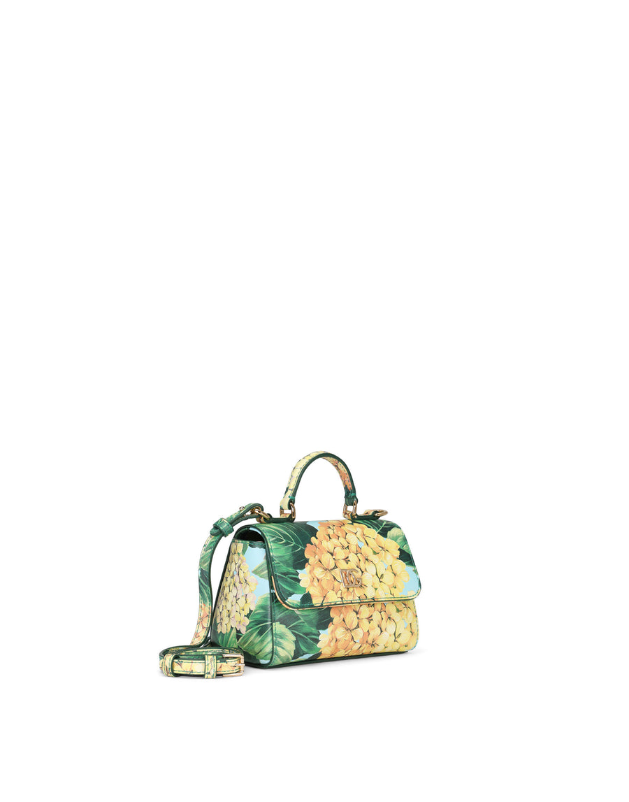 Hydrangea-print calfskin handbag