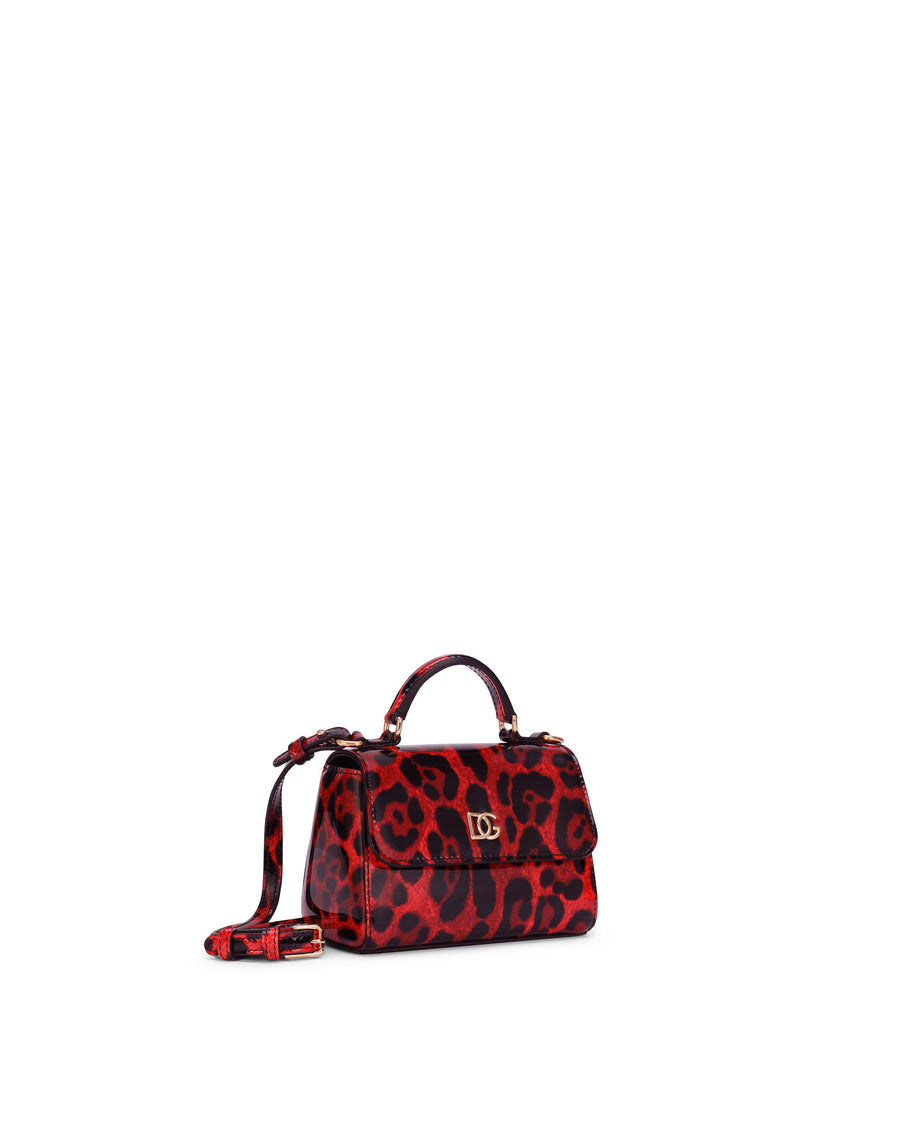 Leopard-print patent leather handbag