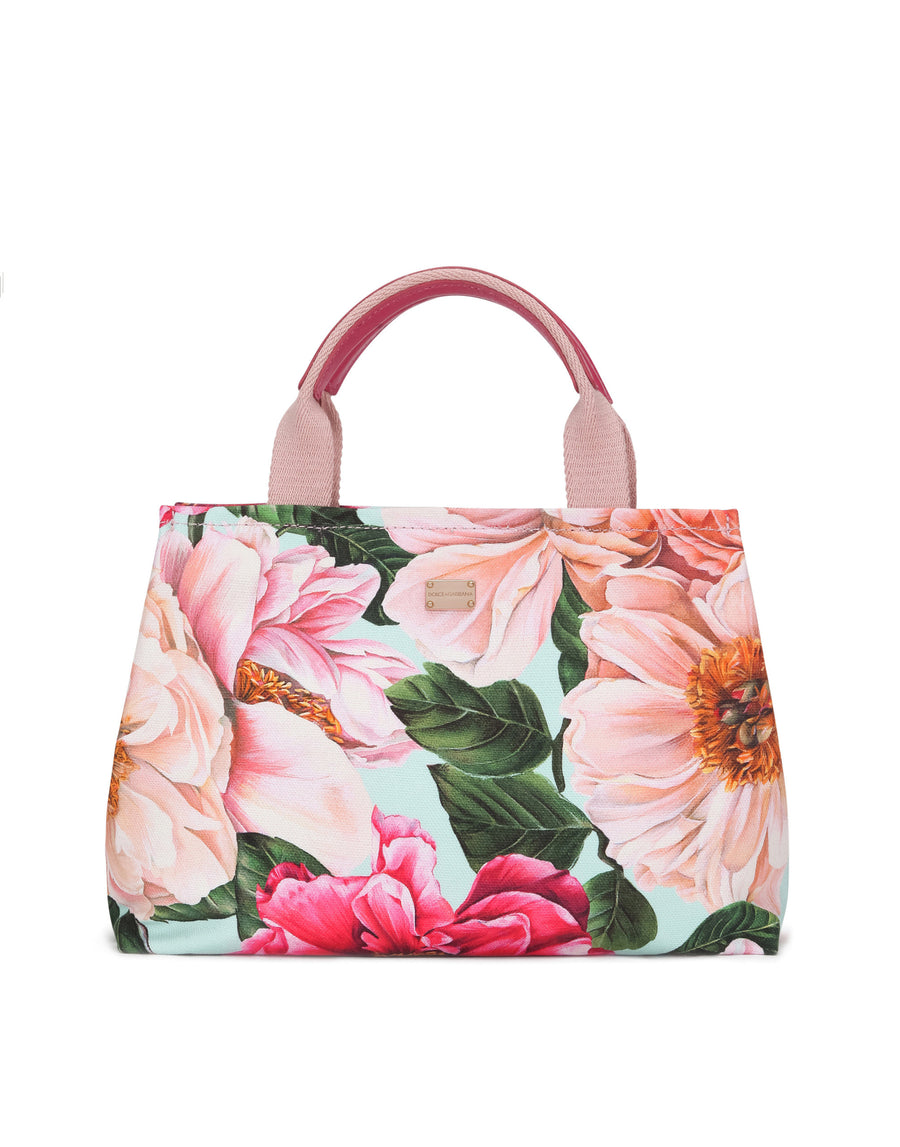 Camellia-print canvas bag