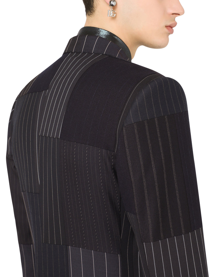 Double-breasted stretch wool patchwork Beat jacket