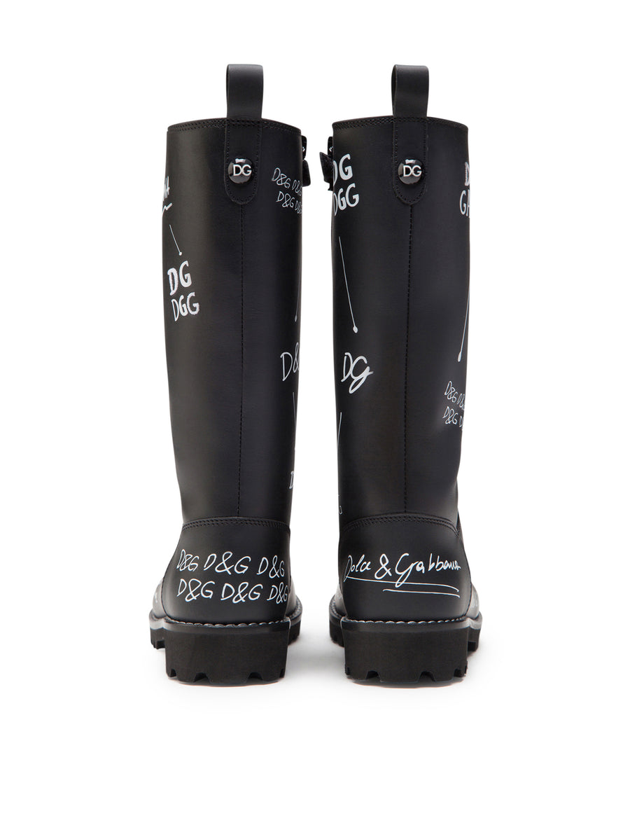 CALFSKIN BOOTS WITH LOGO PRINT