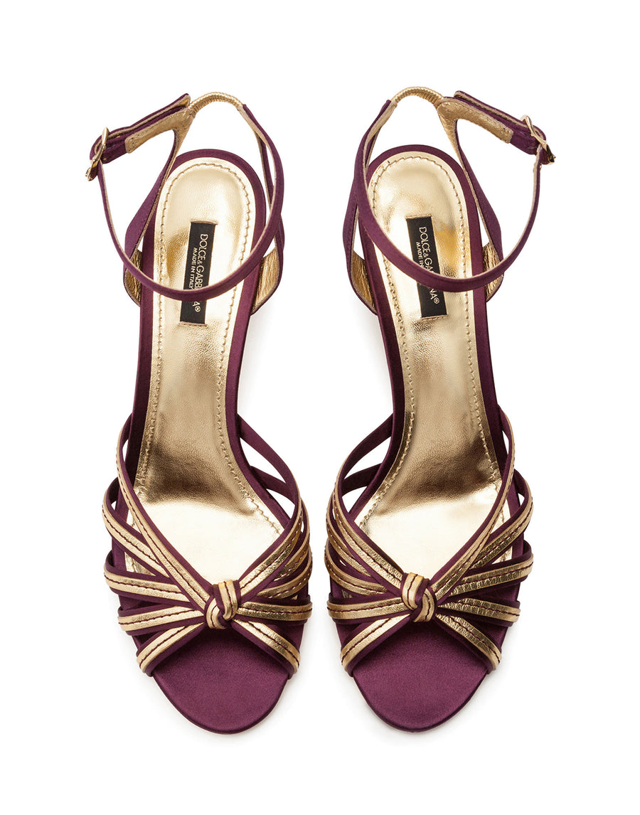 SATIN AND MORDORÉ SANDALS WITH PEARL HEEL