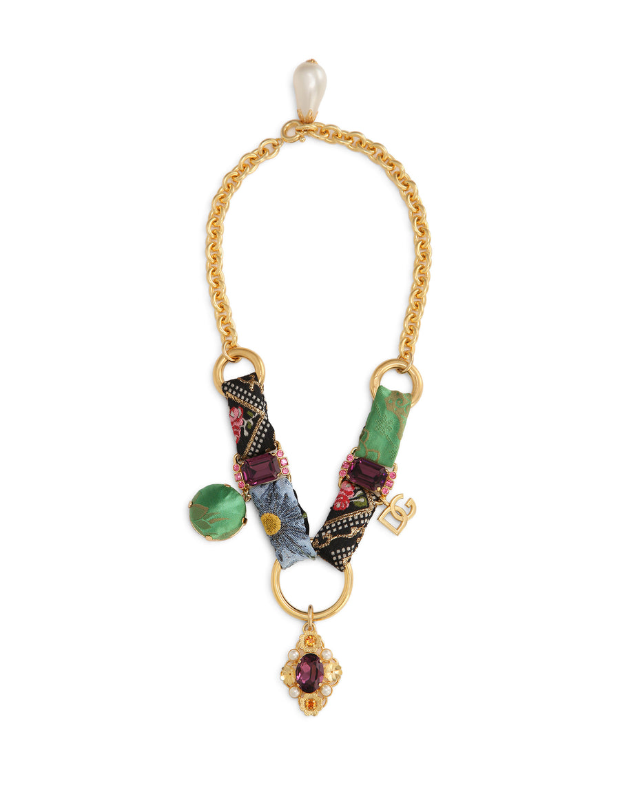 Short necklace with patchwork details and rhinestones