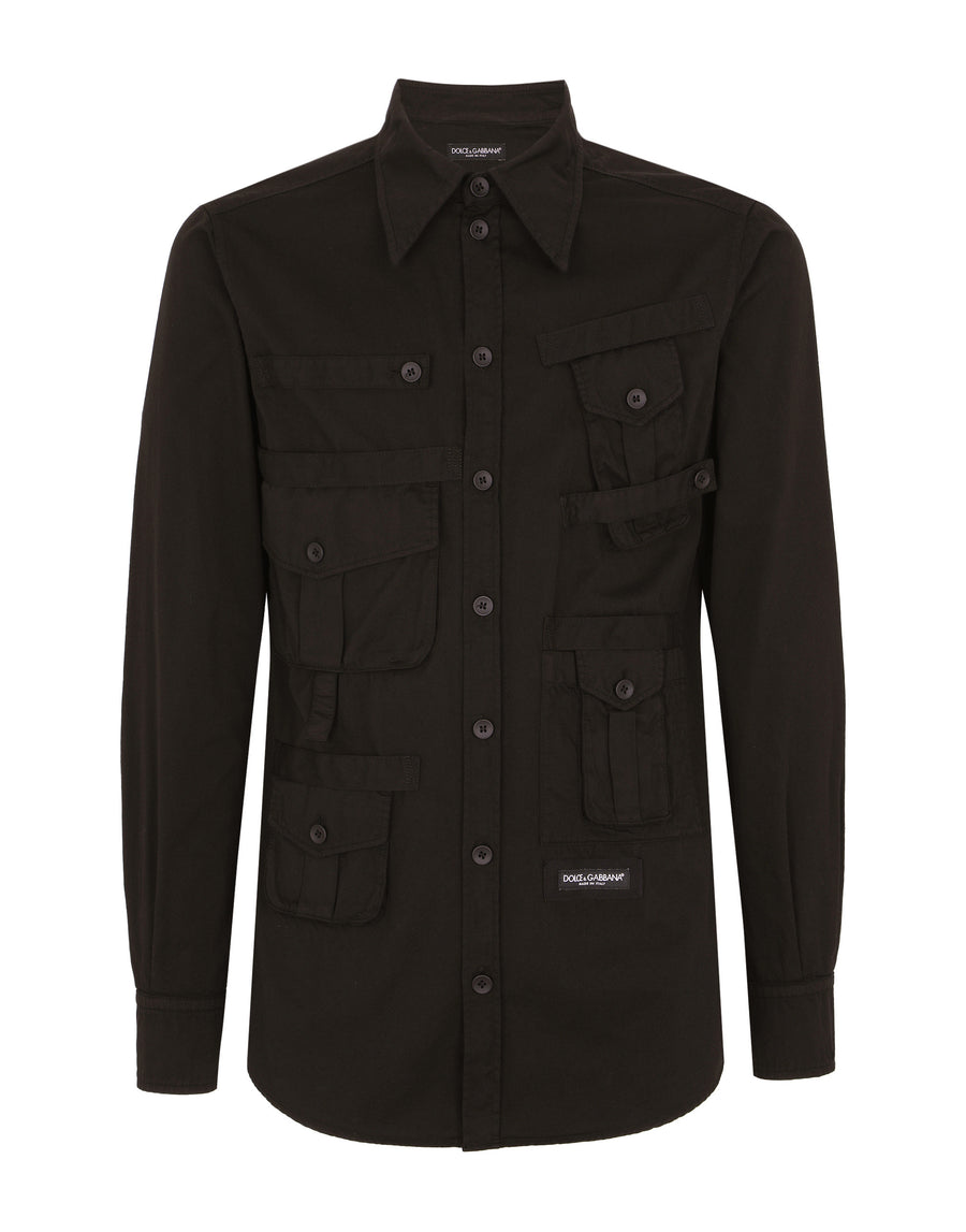 Cotton multi-pocket shirt with patch