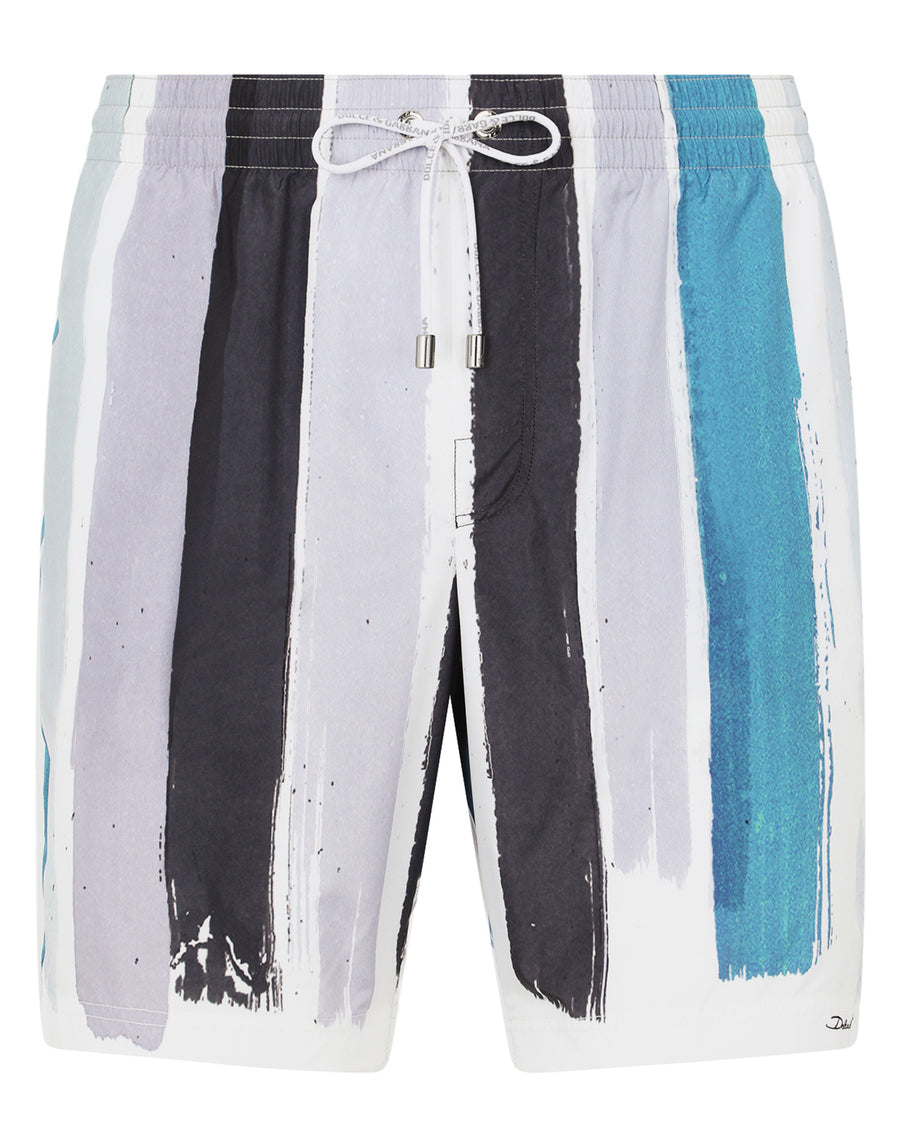 Mid-length swim trunks with brushstroke print