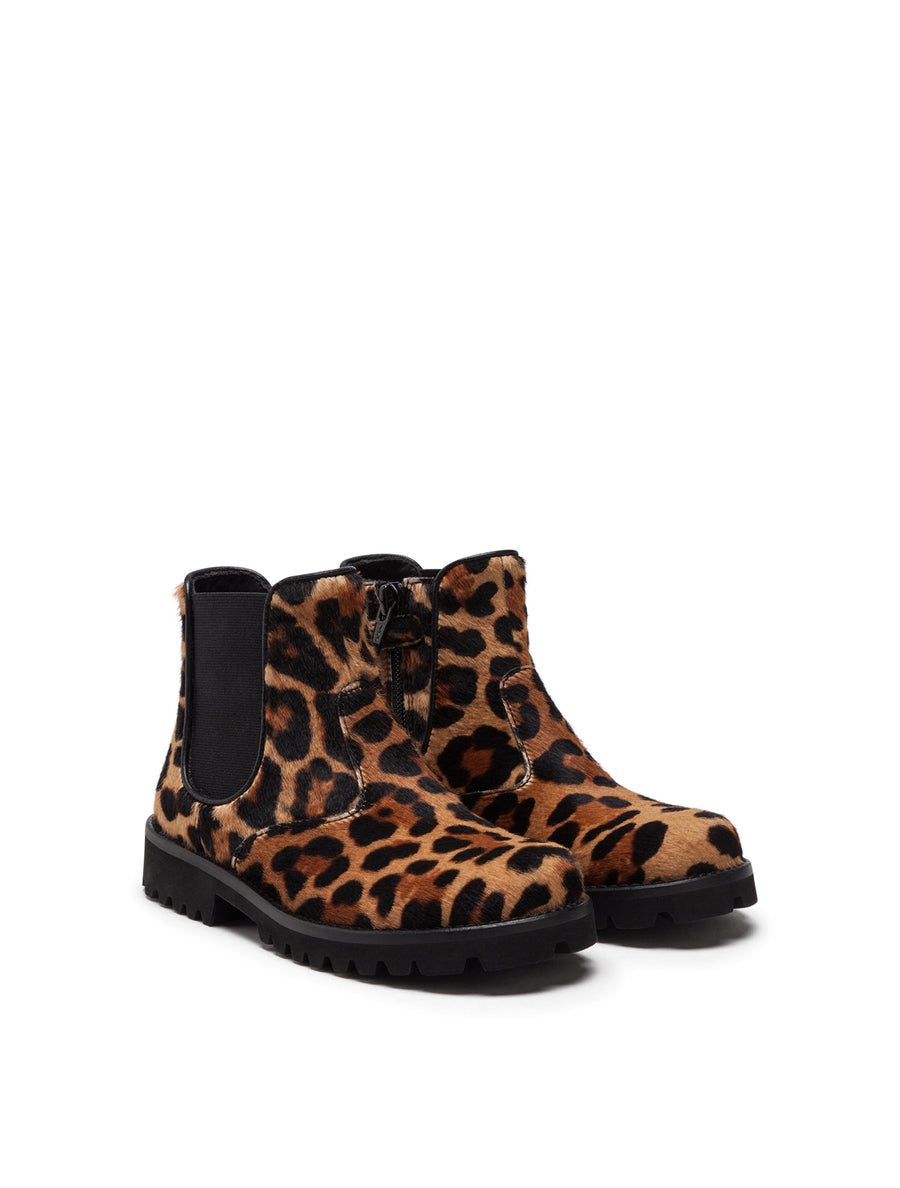 LEOPARD-PRINT PONY HAIR BEATLE BOOTS