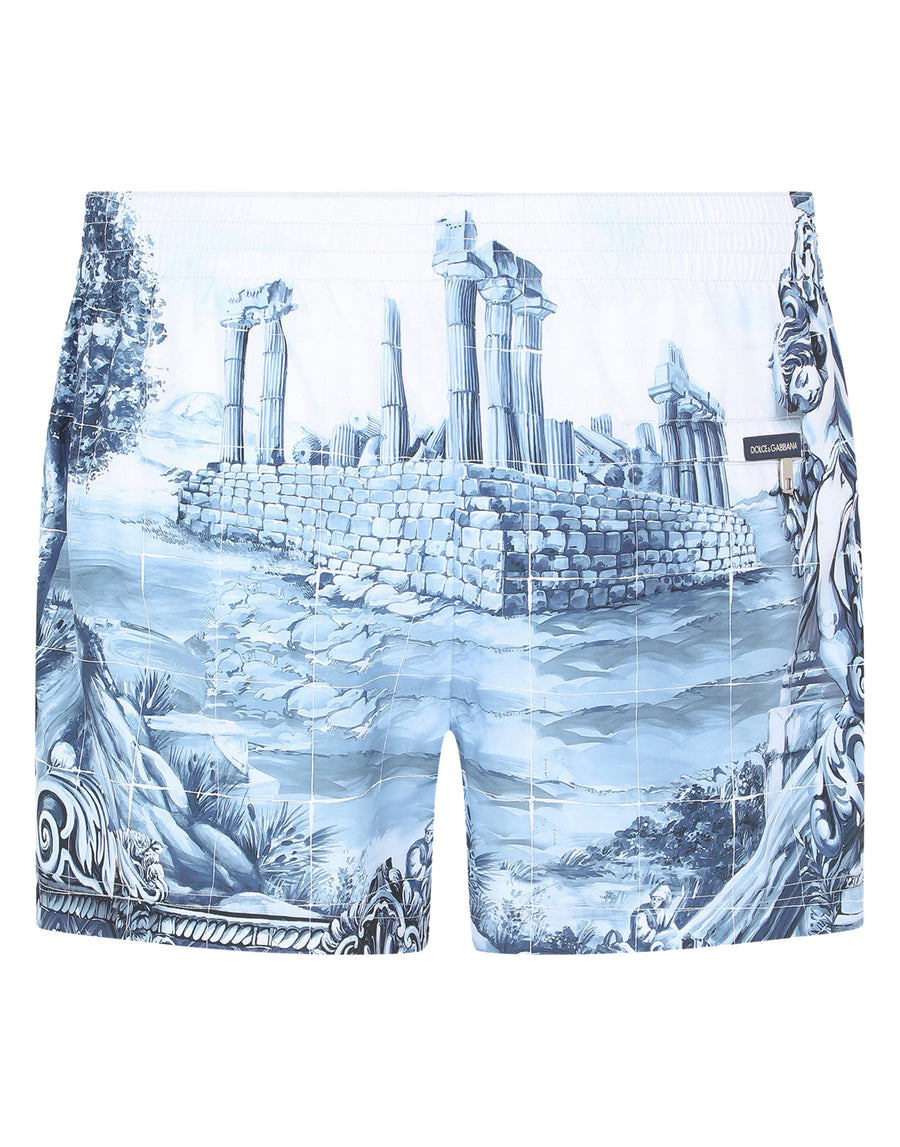 Printed short swim trunks