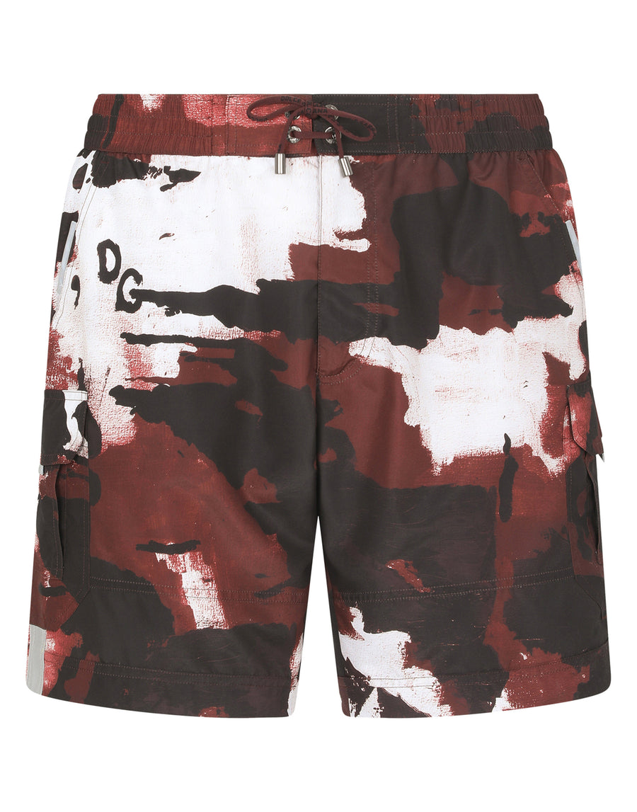 Mid-length swim trunks with camouflage print