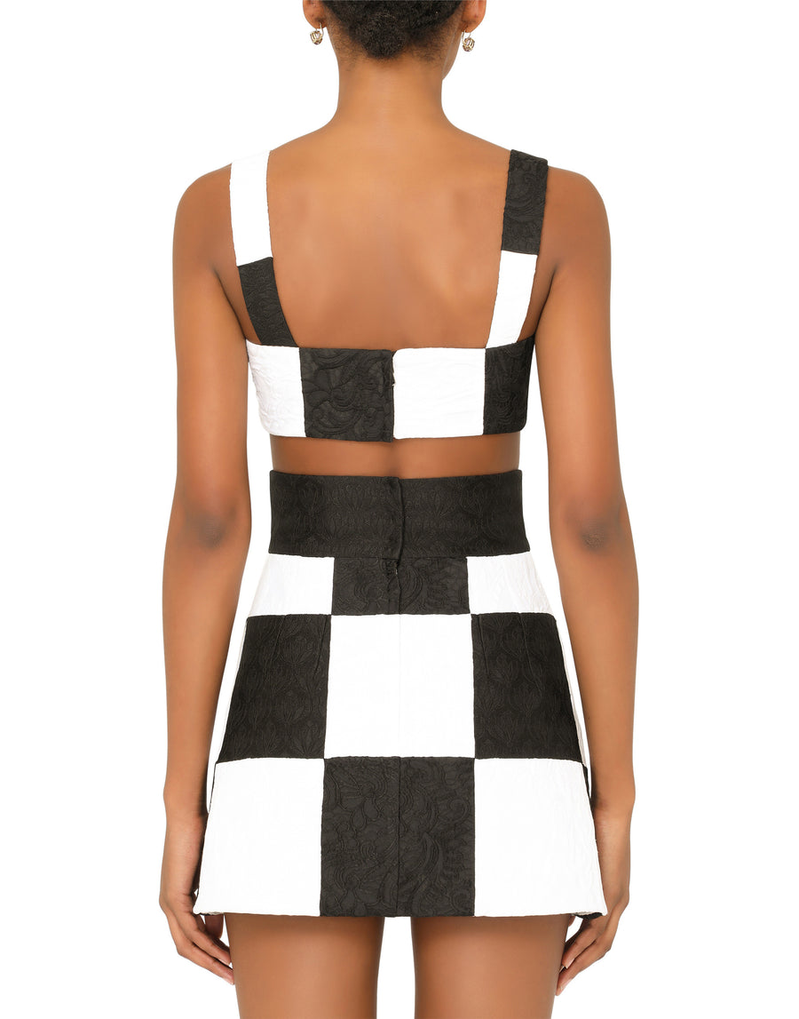 Damier patchwork jacquard bustier top