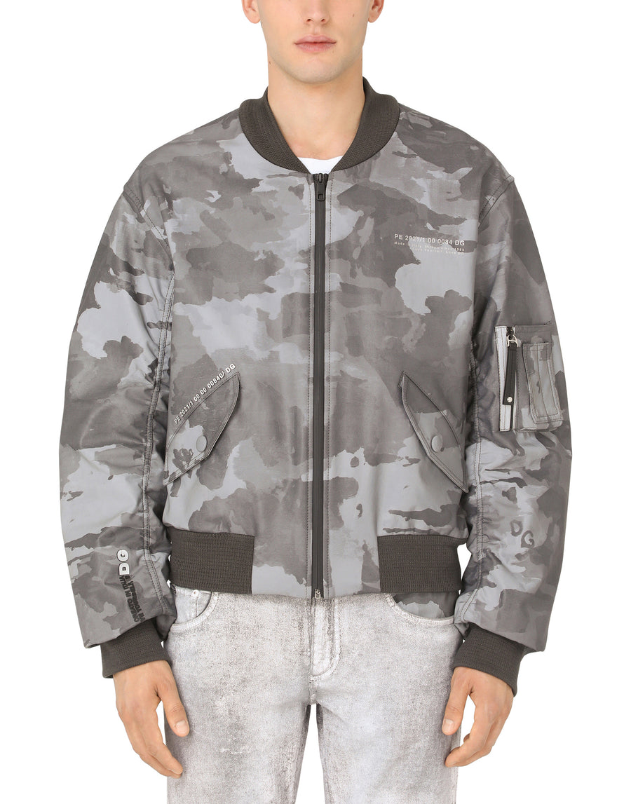 Camouflage-print cotton jacket with logo