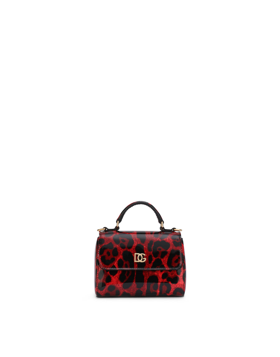 Leopard-print patent leather handbag