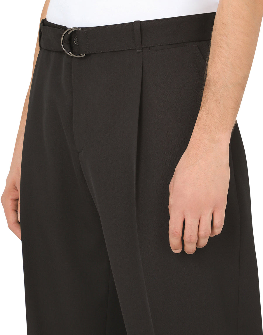 Gabardine pants with adjustable belt