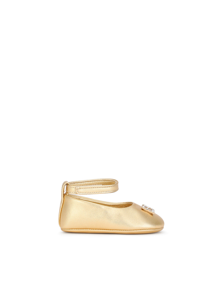 Foiled nappa leather newborn ballet flats