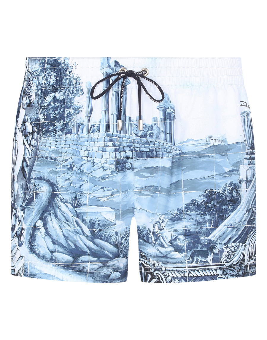 Printed short swim trunks