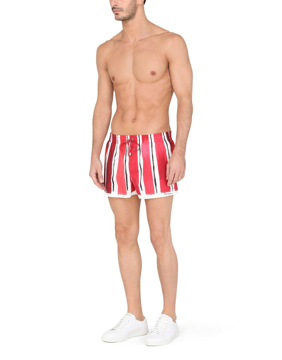 Short swim trunks with brushstroke print