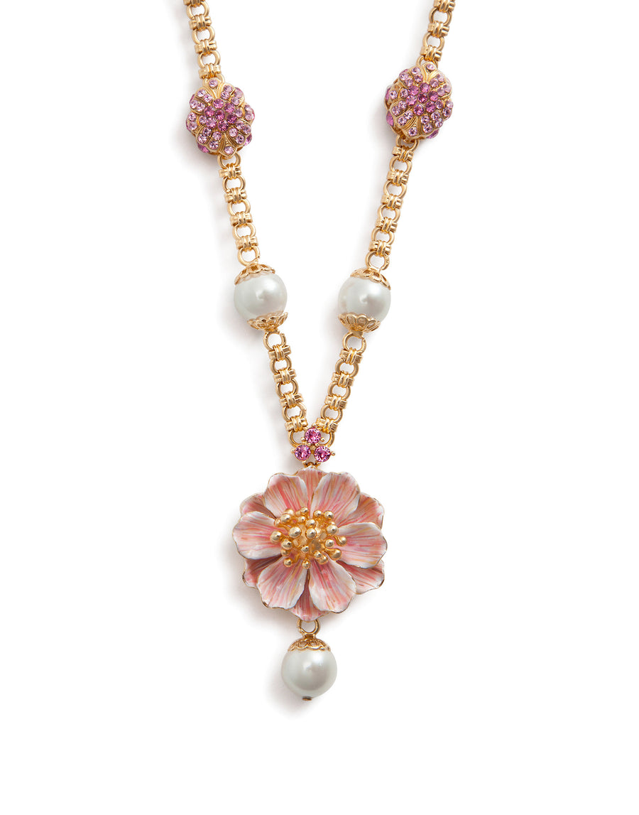 Necklace with resin pearls and flower pendant