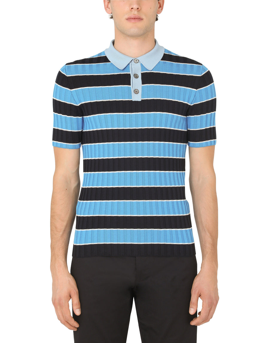 Ribbed silk and cotton polo shirt