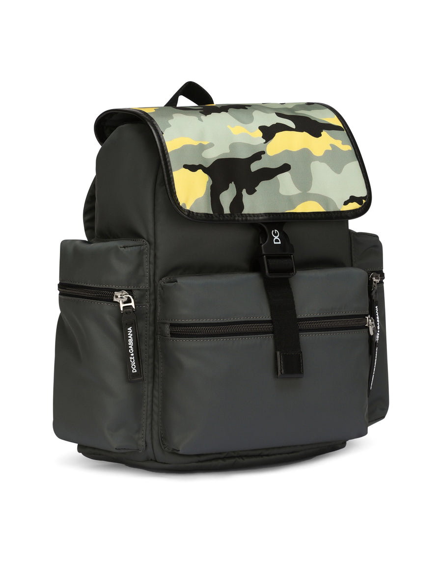 Nylon backpack with camouflage print