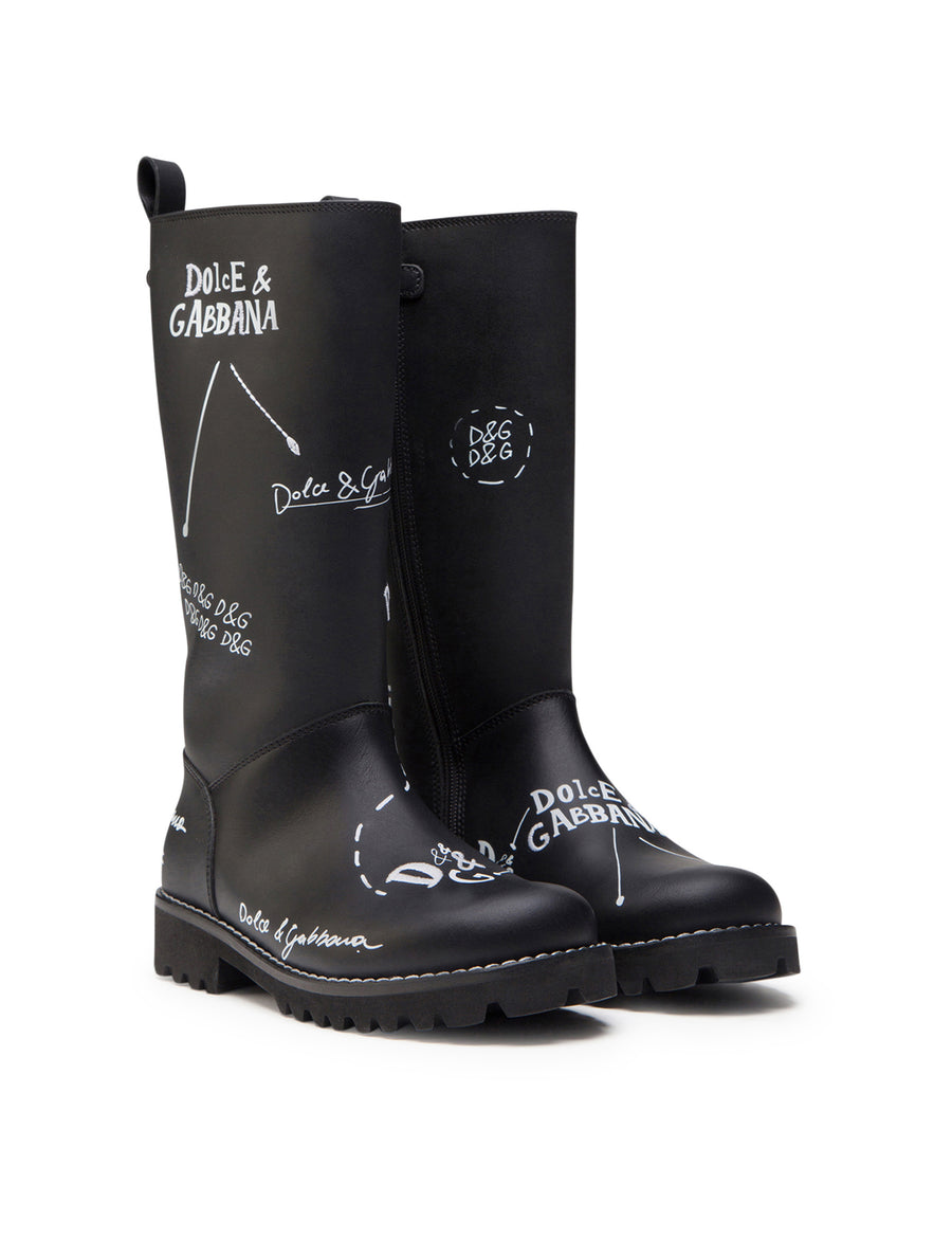 CALFSKIN BOOTS WITH LOGO PRINT