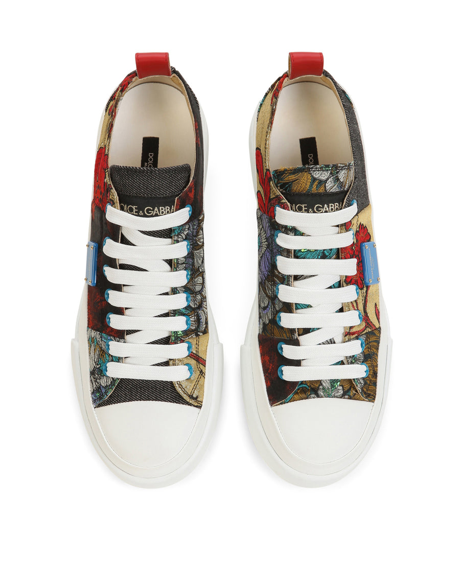 Patchwork fabric Portofino light sneakers with logo plate