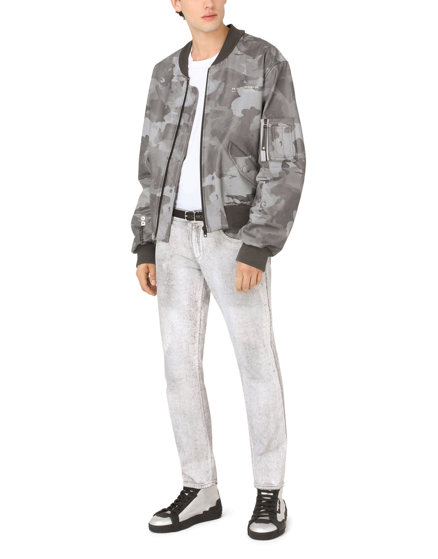 Camouflage-print cotton jacket with logo