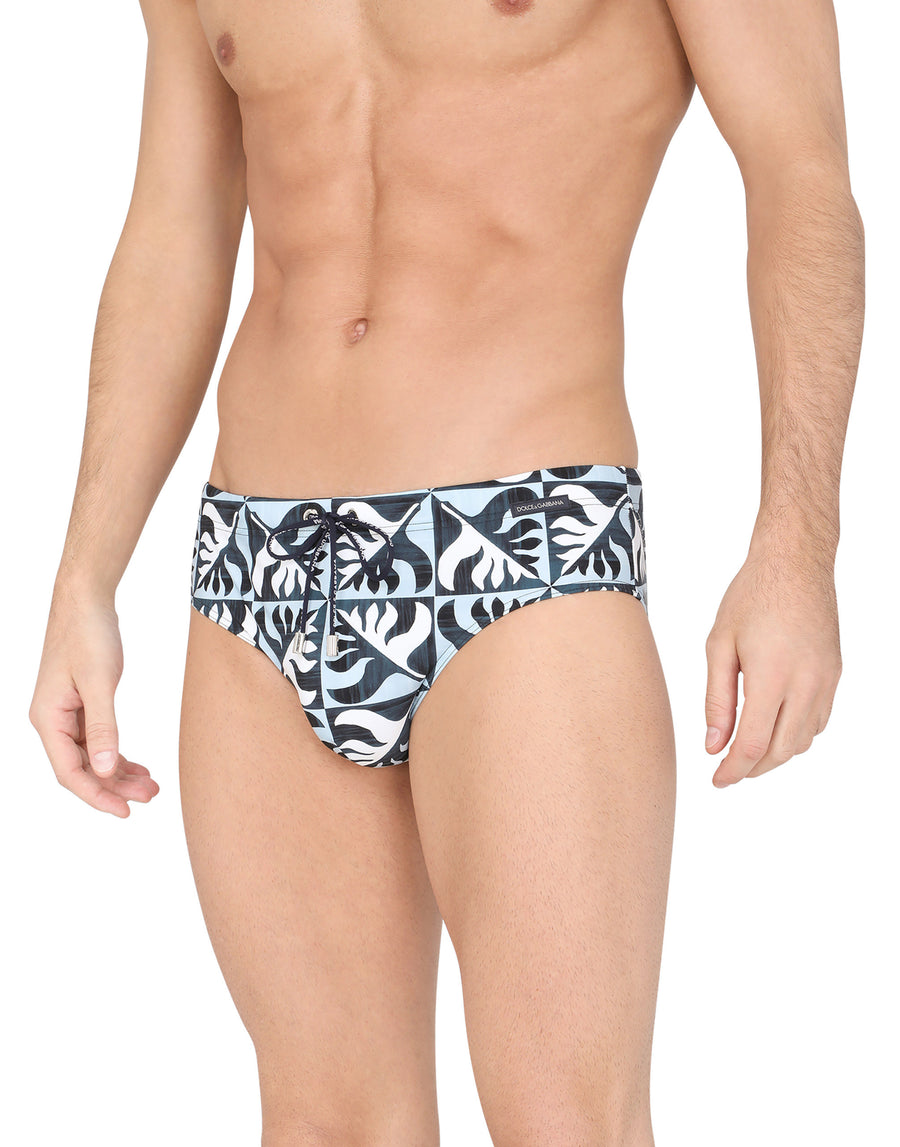 Geometric-print swim briefs