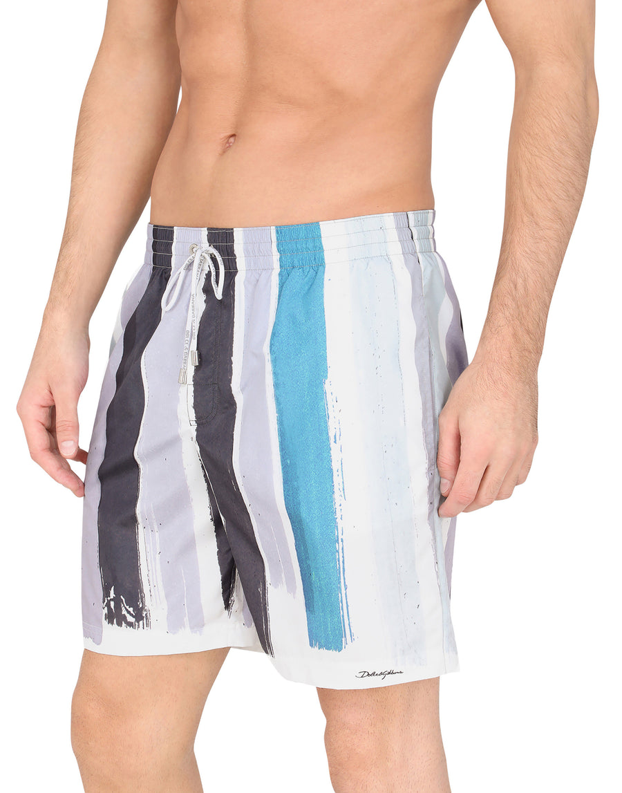 Mid-length swim trunks with brushstroke print