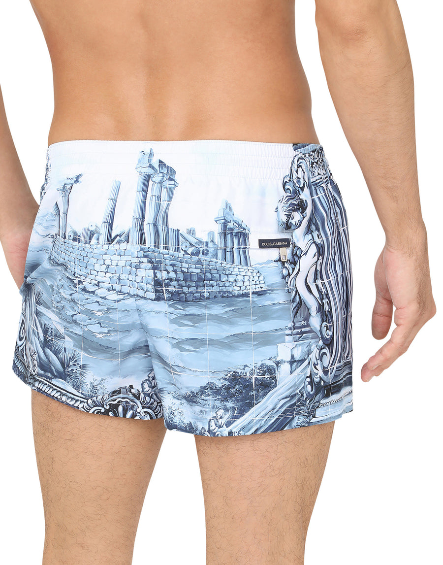 Printed short swim trunks