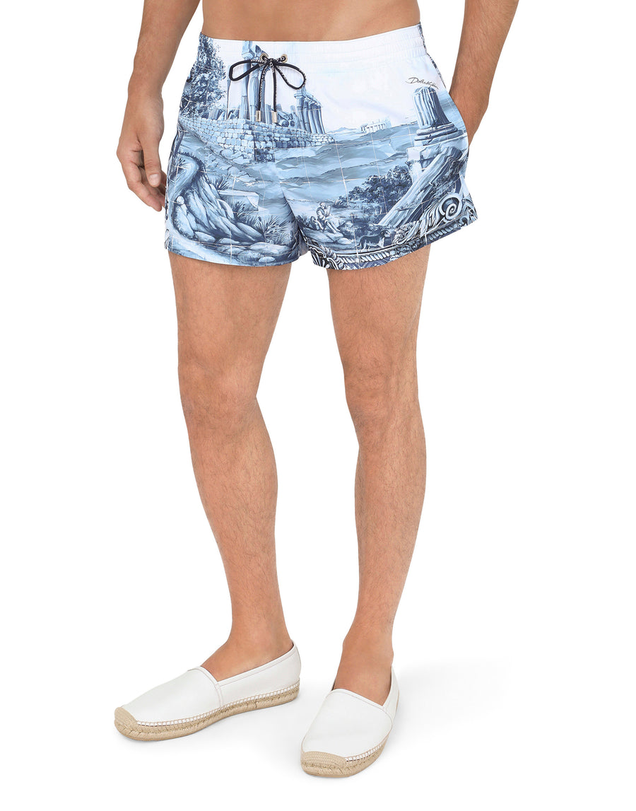 Printed short swim trunks