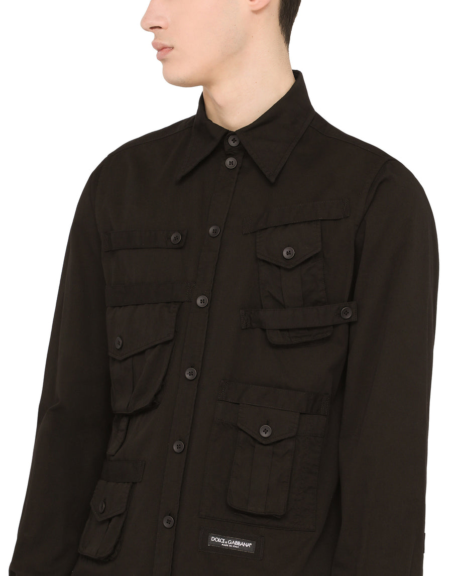 Cotton multi-pocket shirt with patch