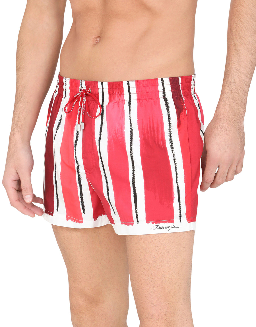 Short swim trunks with brushstroke print