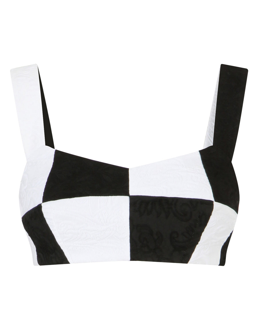 Damier patchwork jacquard bustier top