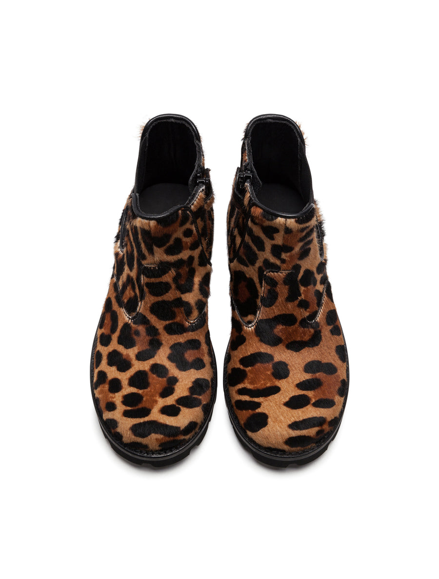 LEOPARD-PRINT PONY HAIR BEATLE BOOTS