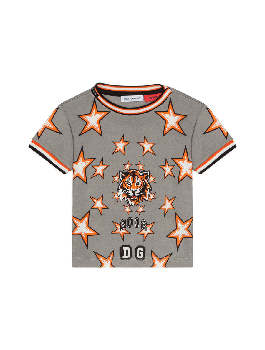 JERSEY T-SHIRT WITH TIGER AND STAR PRINT