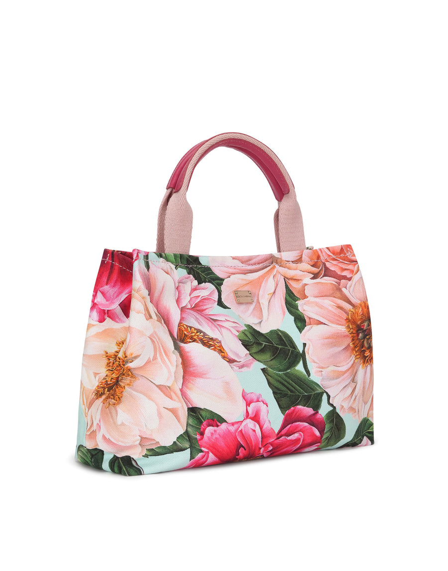 Camellia-print canvas bag