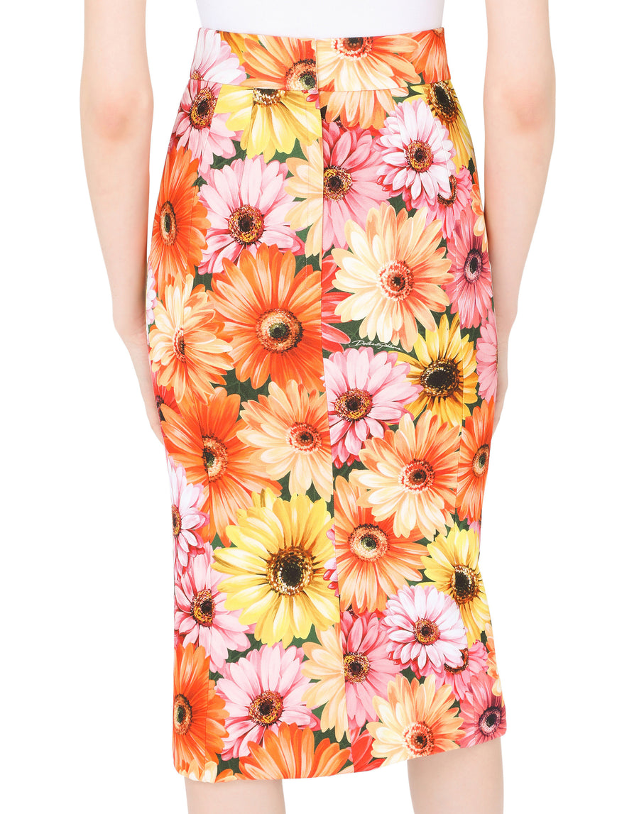 Cady midi skirt with gerbera-daisy print