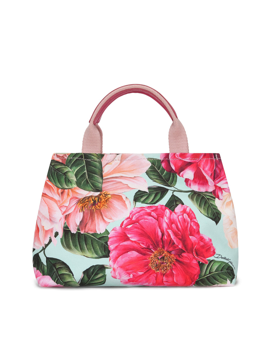 Camellia-print canvas bag