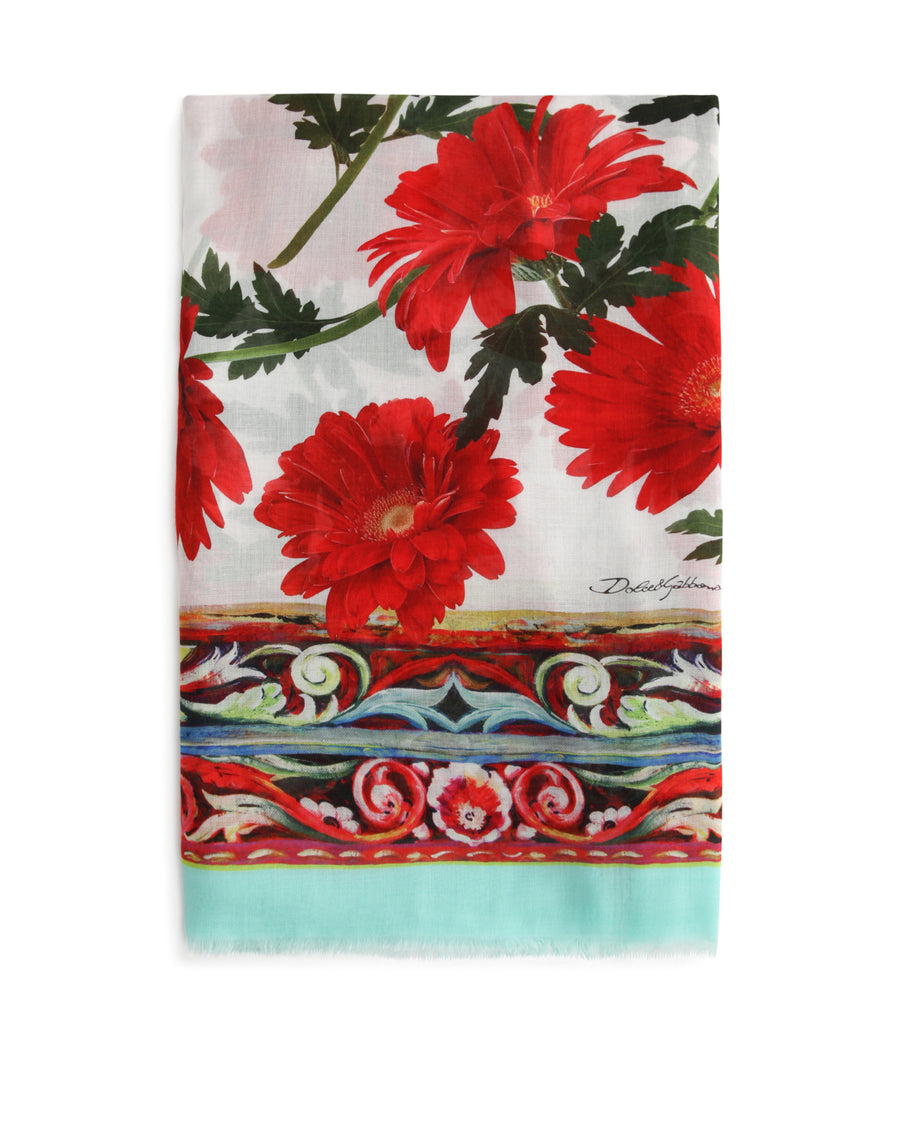 Gerbera-print cashmere and modal scarf (135 x 200)