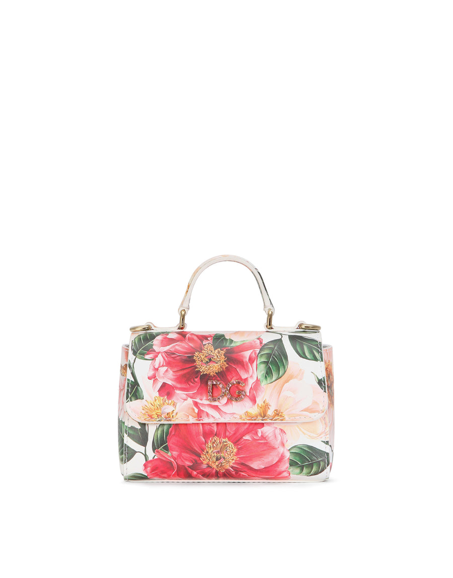 Camellia-print calfskin handbag