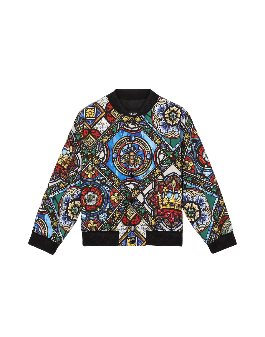 Bomber jacket with multicolour glass windows print