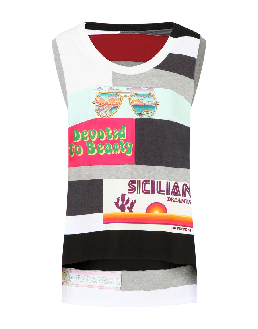 Patchwork-print jersey tank top