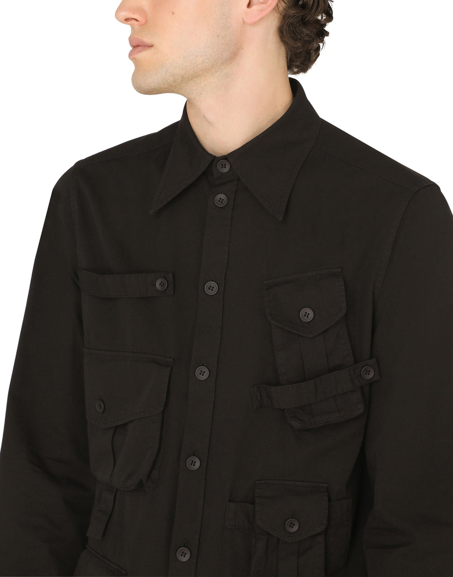 Cotton multi-pocket shirt with patch