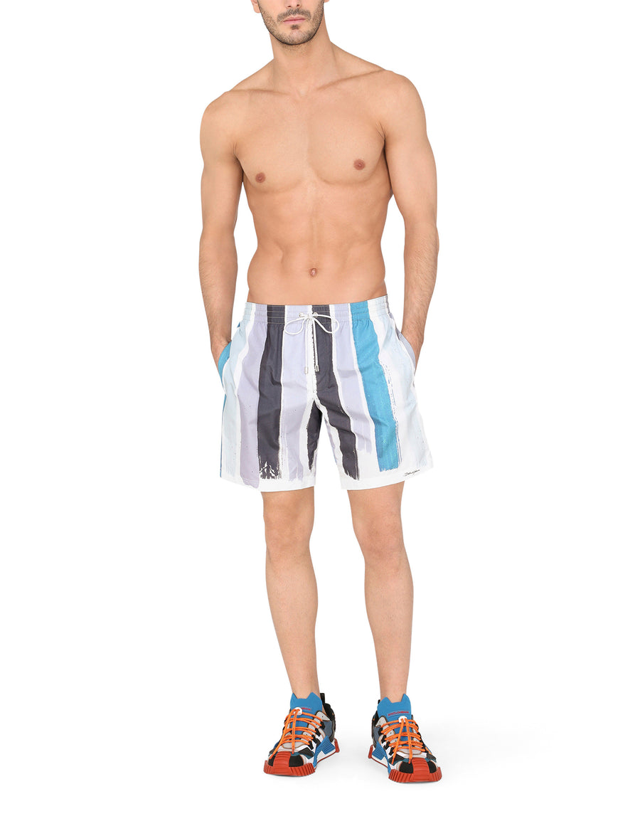 Mid-length swim trunks with brushstroke print